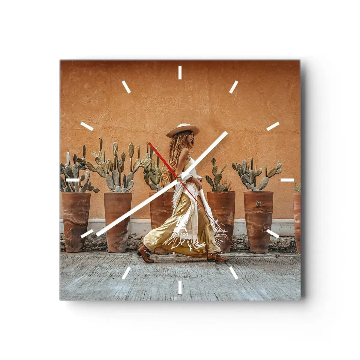 Reloj de pared - Reloj de vidrio - Estilo hippie - 40x40 cm
