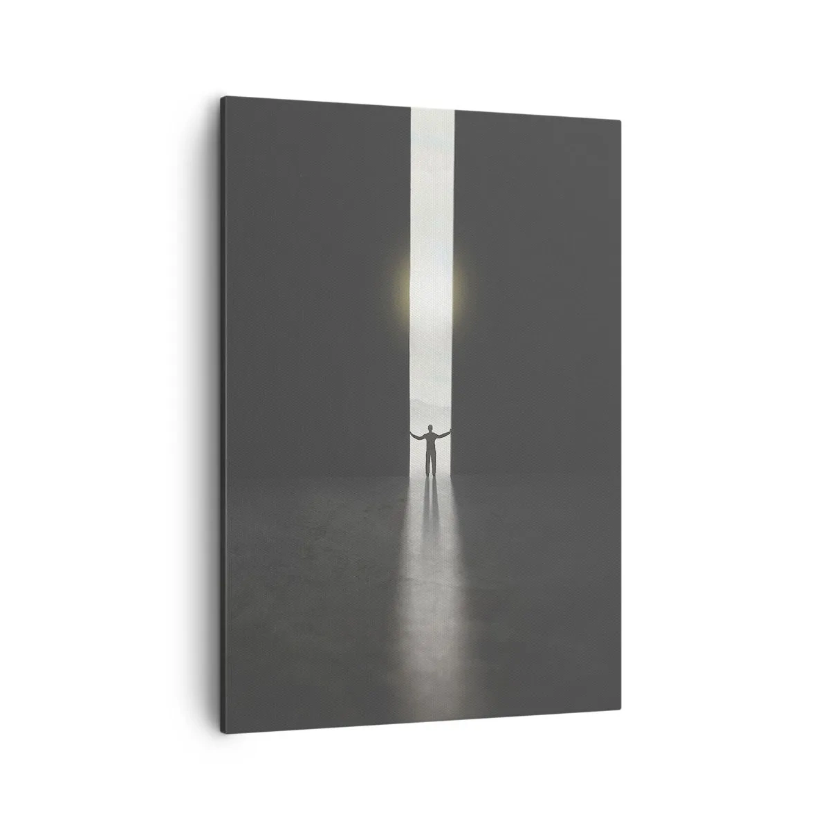 Cuadro sobre lienzo - Impresión de Imagen - Un hombre de pie a la luz de una estrecha rendija en un espacio oscuro. - 50x70cm - Un paso hacia un futuro brillante - Decoración de pared moderna para salón y dormitorio ARTTOR