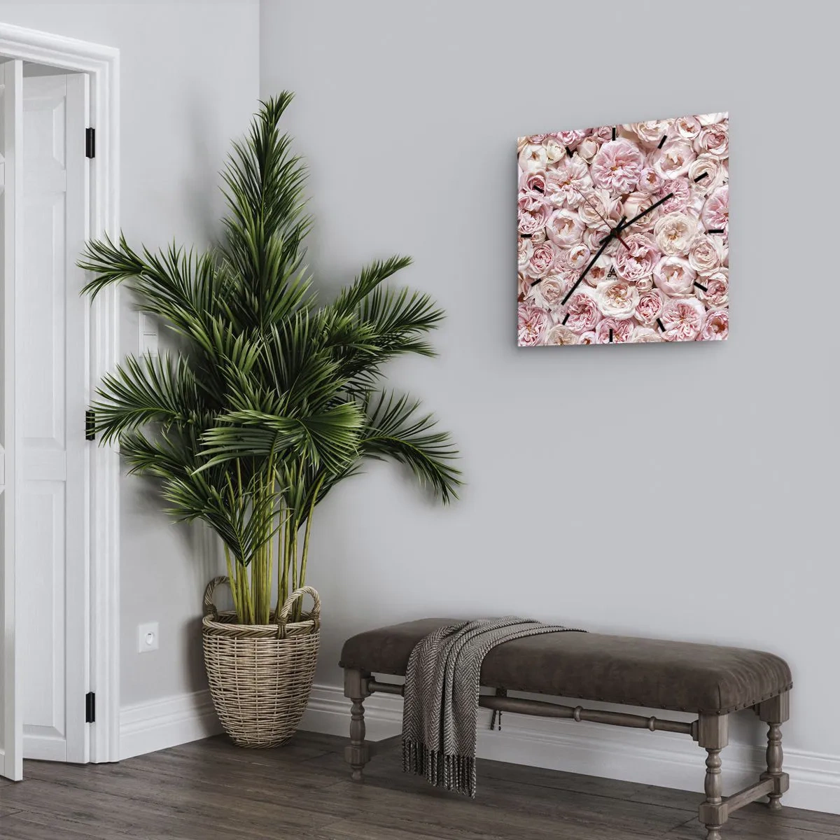 Reloj de pared - Reloj de vidrio - Salpicado de rosas - 30x30 cm