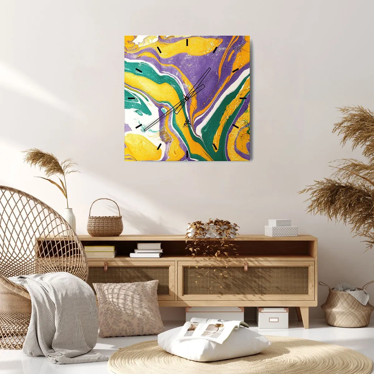 Reloj de pared - Reloj de vidrio - Olas de color - 30x30 cm