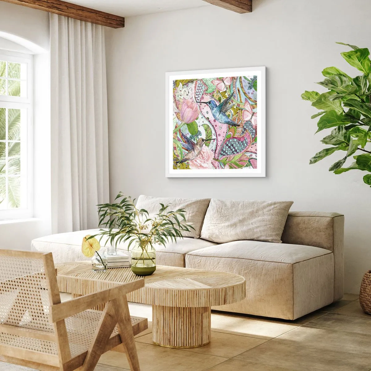 Póster en marco blanco - Enredado en las vides - 60x60 cm