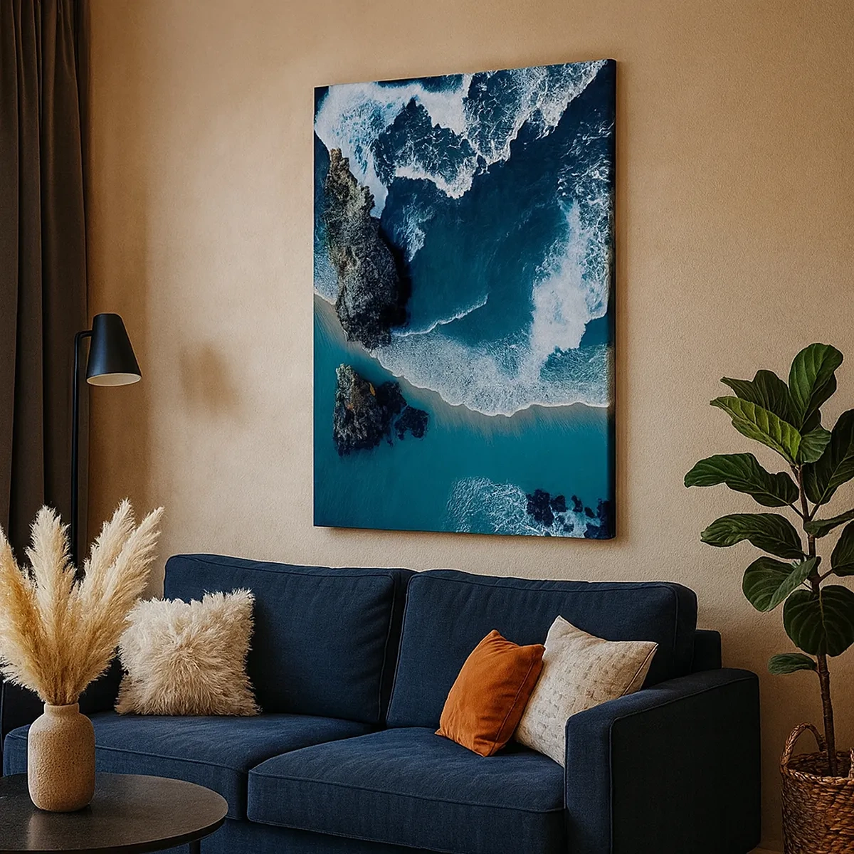 Cuadro sobre lienzo - Impresión de Imagen - Vista aérea de las olas rompiendo en la orilla - 50x70cm - Rodeadas por las olas - Decoración de pared moderna para salón y dormitorio ARTTOR