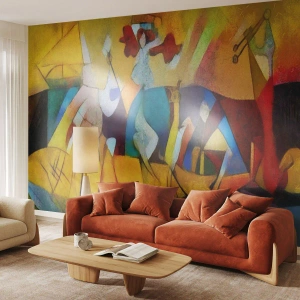 Fotomural Premium Sand - Abstracción colorida con figuras y formas dinámicas. - 100x70cm - Sol - vida - alegría - Decoración de pared moderna para salón y dormitorio ARTTOR