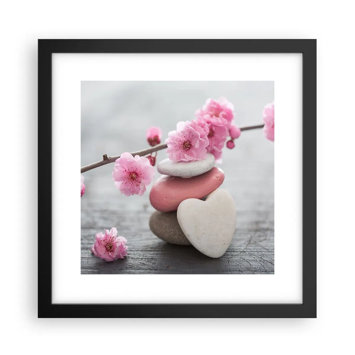Póster en marco negro - Felicidad con la flor del cerezo - 30x30 cm