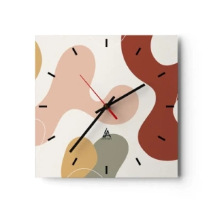 Reloj de pared - Reloj de vidrio - Una composición abstracta en tonos pastel con formas dinámicas. - 30x30cm - La esencia de la pintura - Decoración de pared moderna para salón y dormitorio ARTTOR
