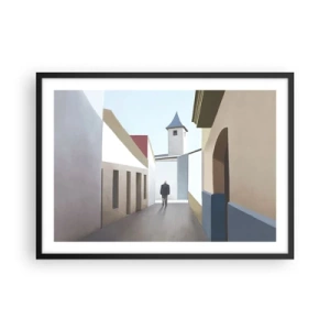 Póster en marco negro - Una calle minimalista con la silueta de un hombre al fondo. - 70x50cm - Paseo soleado - Decoración de pared moderna para salón y dormitorio ARTTOR