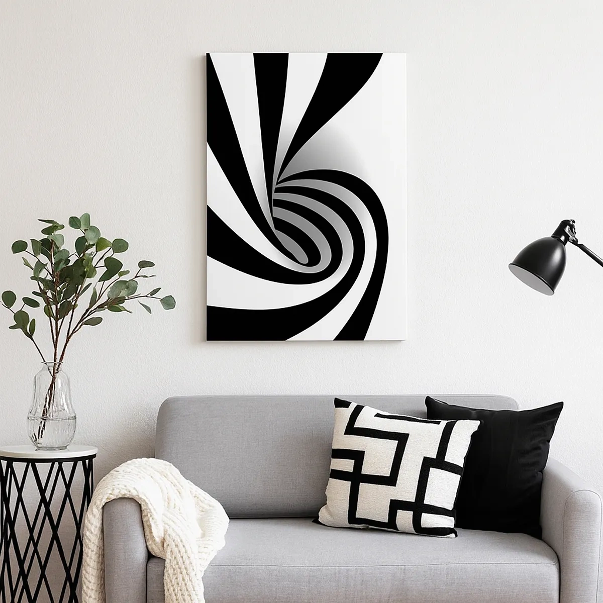 Cuadro sobre lienzo - Impresión de Imagen - Vórtice óptico abstracto en blanco y negro - 50x70cm - Y sin embargo, gira - Decoración de pared moderna para salón y dormitorio ARTTOR