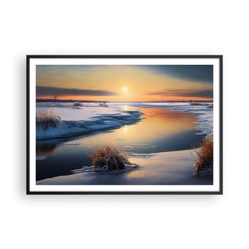 Póster en marco negro - Paisaje invernal con un río al atardecer - 100x70cm - Atardecer de invierno - Decoración de pared moderna para salón y dormitorio ARTTOR