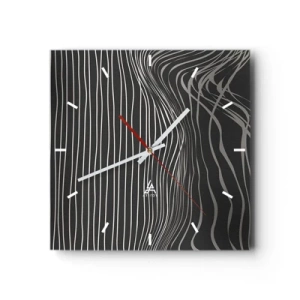 Reloj de pared - Reloj de vidrio - Líneas blancas sobre un fondo gris oscuro en una disposición abstracta. - 30x30cm - Ritmo y acento - Decoración de pared moderna para salón y dormitorio ARTTOR
