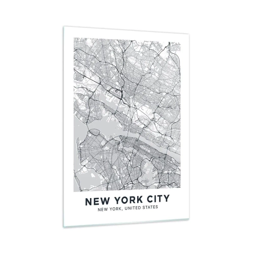 Cuadro sobre vidrio - Impresiones sobre Vidrio - Un mapa de calles y distritos de grandes ciudades en forma monocromática - 50x70cm - Anatomía de una metrópolis - Decoración de pared moderna para salón y dormitorio ARTTOR