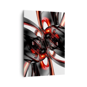 Cuadro sobre lienzo - Impresión de Imagen - Gráficos 3D abstractos con elementos negros y rojos - 70x100cm - Movimiento en grafito y rojo - Decoración de pared moderna para salón y dormitorio ARTTOR