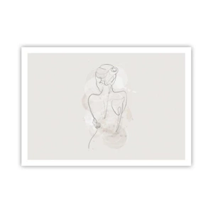 Póster - Un boceto minimalista de una silueta femenina sobre un fondo claro. - 100x70cm - Como un cuerpo sensible - Decoración de pared moderna para salón y dormitorio ARTTOR