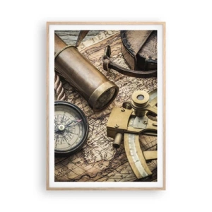 Póster en marco roble claro - Establecer un rumbo - 70x100 cm