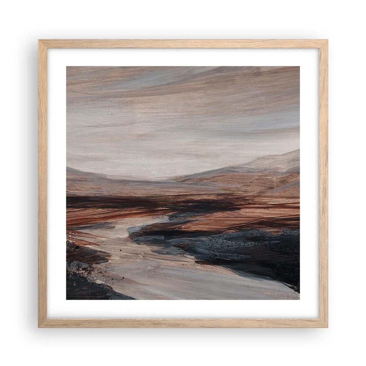 Póster en marco roble claro - Valle apacible - 50x50 cm