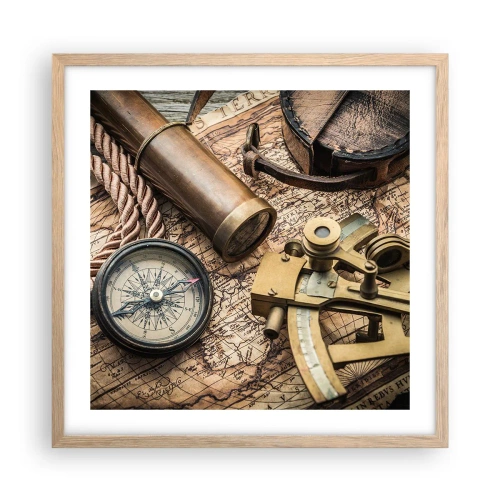 Póster en marco roble claro - Establecer un rumbo - 50x50 cm