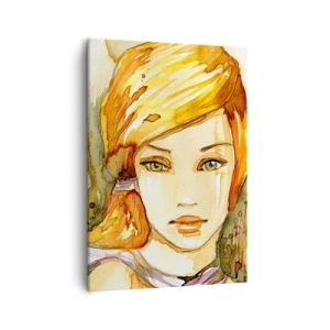 Cuadro sobre lienzo - Impresión de Imagen - Retrato de una mujer en colores de acuarela con una mirada intensa. - 50x70cm - Una mirada que calma el alma - Decoración de pared moderna para salón y dormitorio ARTTOR