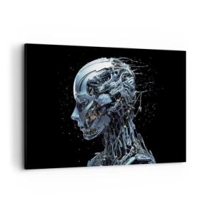 Cuadro sobre lienzo - Impresión de Imagen - Retrato futurista de un cyborg en estilo industrial sobre fondo negro. - 120x80cm - La tecnología es una mujer - Decoración de pared moderna para salón y dormitorio ARTTOR