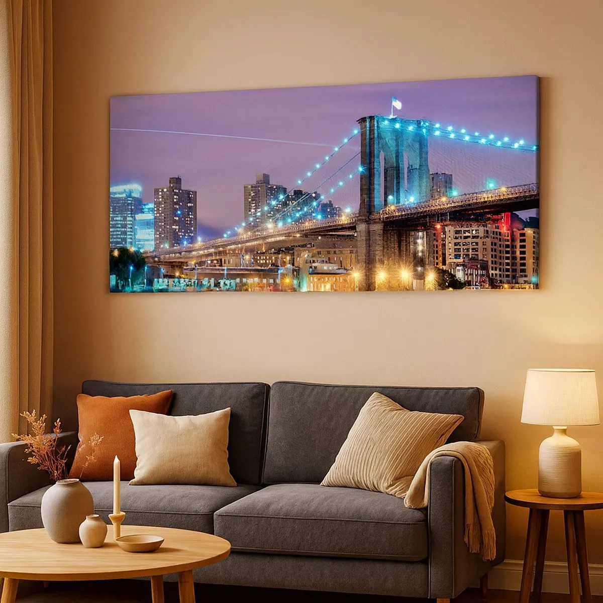 Cuadro sobre lienzo - Impresión de Imagen - Durante muchos años, el puente de Brooklyn - 100x40 cm