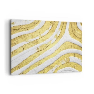 Cuadro sobre lienzo - Impresión de Imagen - Líneas abstractas doradas y blancas en una textura 3D - 120x80cm - Una composición en blanco y oro - Decoración de pared moderna para salón y dormitorio ARTTOR