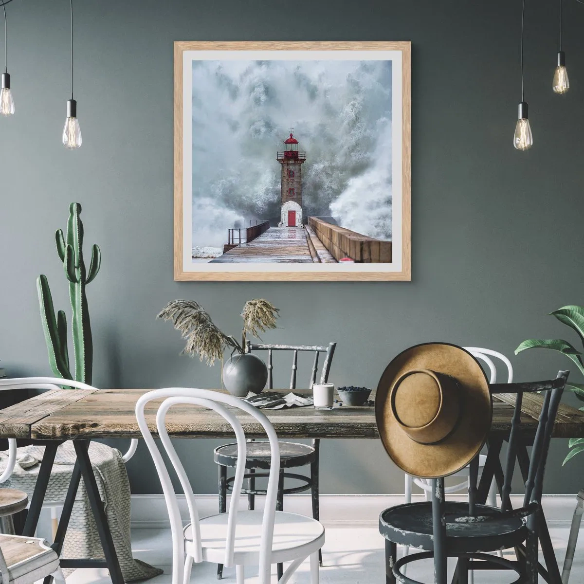 Póster en marco roble claro - El rugido de las aguas, la fuerza del viento - 60x60 cm