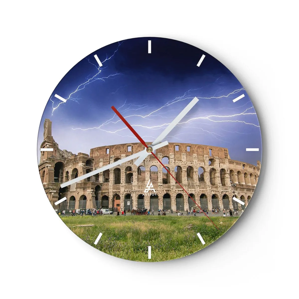Reloj de pared - Reloj de vidrio - El Coliseo iluminado por un rayo contra un cielo oscuro - 30x30cm - Arena de guerreros - Decoración de pared moderna para salón, cocina y dormitorio ARTTOR