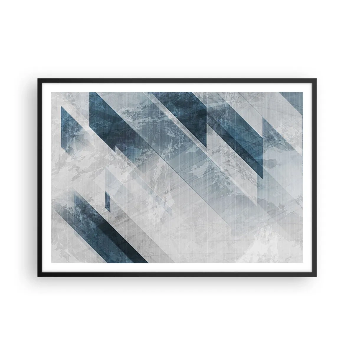 Póster en marco negro - Líneas abstractas en tonos grises y azules. - 100x70cm - Composición espacial - movimiento de grises - Decoración de pared moderna para salón y dormitorio ARTTOR