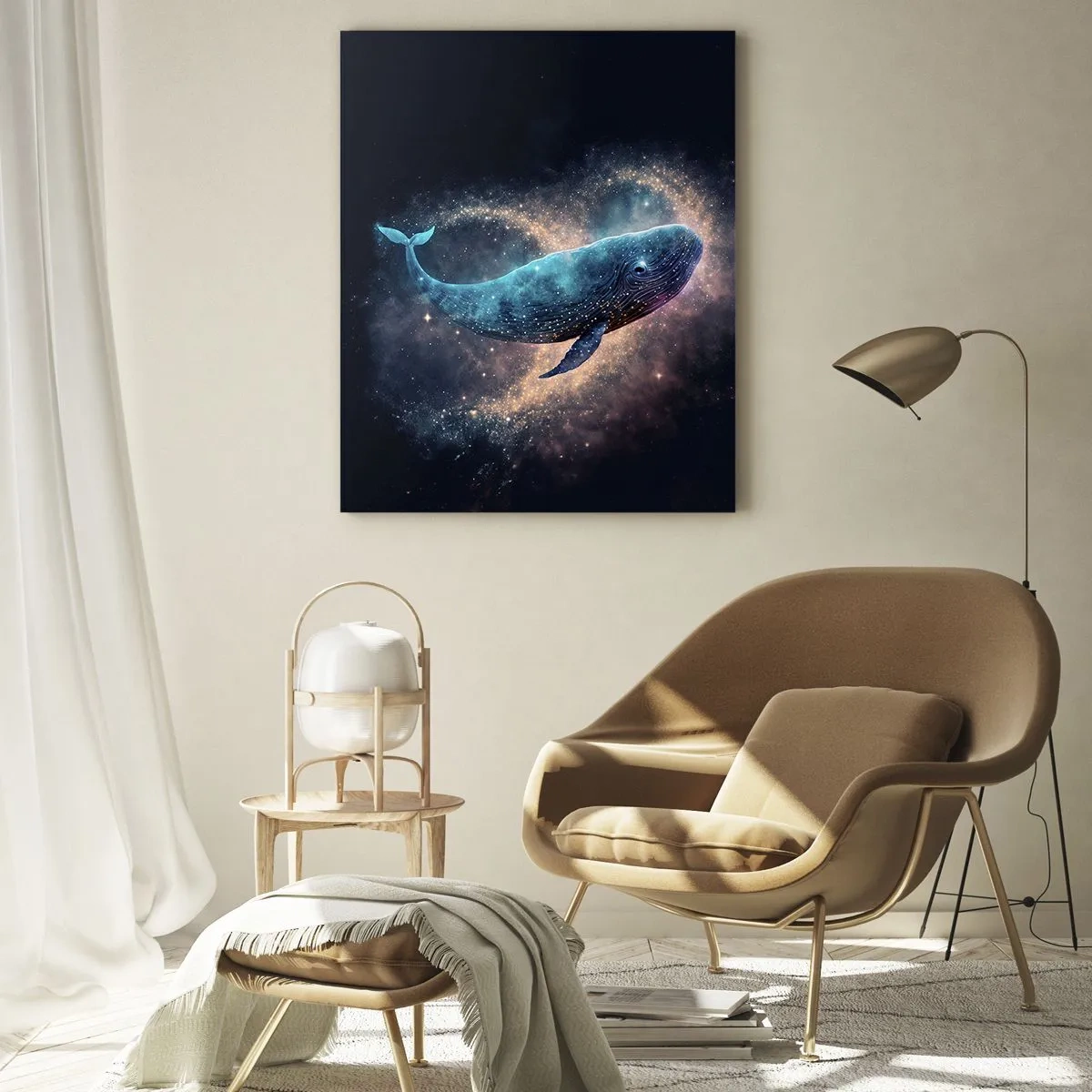 Cuadro sobre vidrio - Impresiones sobre Vidrio - Ballena azul flotando en la galaxia - 50x70cm - Existe un mundo diferente - Decoración de pared moderna para salón y dormitorio ARTTOR