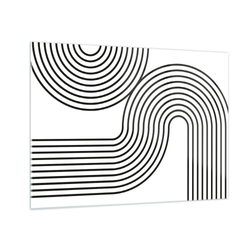 Cuadro sobre vidrio - Impresiones sobre Vidrio - Gráficos en blanco y negro con líneas paralelas curvas. - 70x50cm - En una curva - Decoración de pared moderna para salón y dormitorio ARTTOR