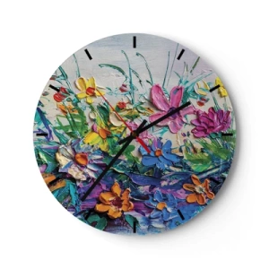 Reloj de pared - Reloj de vidrio - La energía de las flores - 40x40 cm