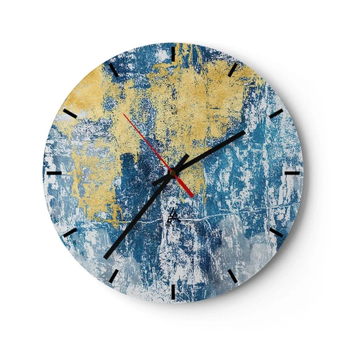 Reloj de pared - Reloj de vidrio - Textura con acentos azules y dorados. - 30x30cm - Una abstracción serena - Decoración de pared moderna para salón, cocina y dormitorio ARTTOR