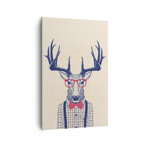 Cuadro sobre lienzo - Impresión de Imagen - Gráfico estilizado de un ciervo con gafas y pajarita. - 80x120cm - Una extravagancia lúdica - Decoración de pared moderna para salón y dormitorio ARTTOR