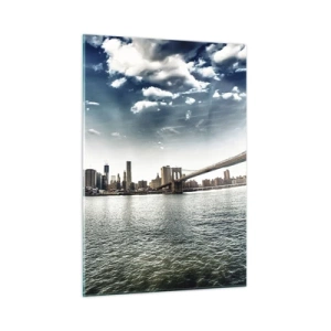 Cuadro sobre vidrio - Impresiones sobre Vidrio - Panorama de la ciudad de Nueva York con el puente de Brooklyn - 50x70cm - Isla de cristal - Decoración de pared moderna para salón y dormitorio ARTTOR