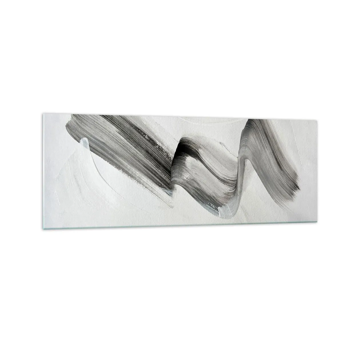 Cuadro sobre vidrio - Impresiones sobre Vidrio - Pincelada abstracta en blanco y negro sobre un fondo claro - 140x50cm - Solo por diversión - Decoración de pared moderna para salón y dormitorio ARTTOR