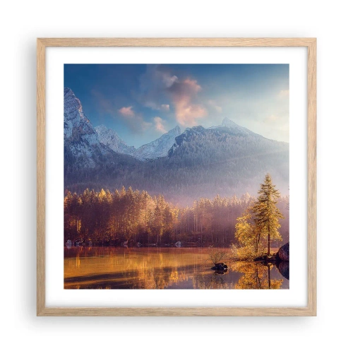 Póster en marco roble claro - Entre las montañas y los valles - 50x50 cm