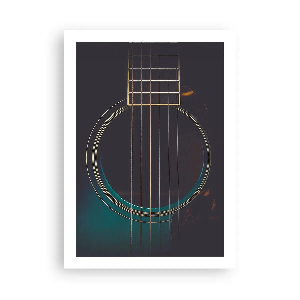 Póster - Un primer plano artístico de la caja de resonancia de una guitarra acústica. - 50x70cm - Un momento antes de que suene - Decoración de pared moderna para salón y dormitorio ARTTOR
