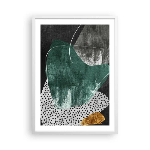 Póster en marco blanco - Abstracción colorista con un copo de oro - 50x70 cm