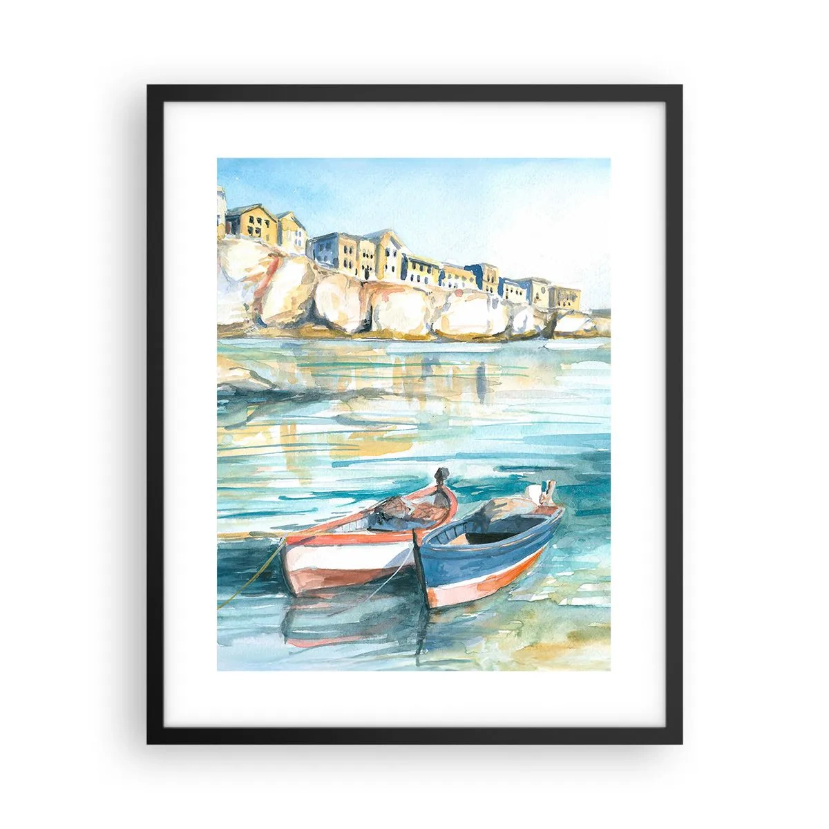 Póster en marco negro - Paisaje en azul - 40x50 cm