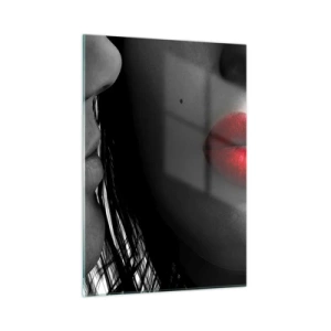 Cuadro sobre vidrio - Impresiones sobre Vidrio - Labios sensuales en una toma contrastante - 50x70cm - Cara a cara  - Decoración de pared moderna para salón y dormitorio ARTTOR