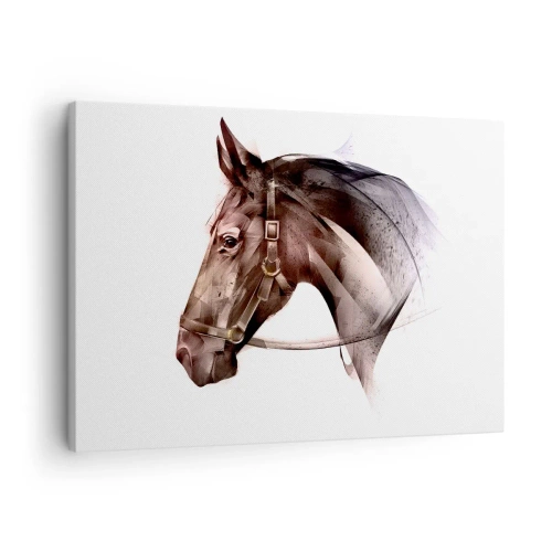 Cuadro sobre lienzo - Impresión de Imagen - Un perfil de caballo en una delicada forma artística sobre un fondo blanco. - 70x50cm - Elegancia - Decoración de pared moderna para salón y dormitorio ARTTOR
