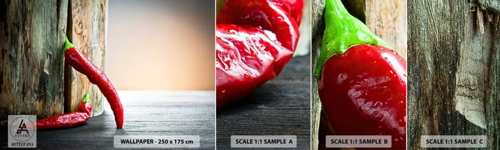 Muestra De Fotomural Standard Eco - Pimientos rojos picantes - Pimienta, Chile, Condimento - 100x30 cm