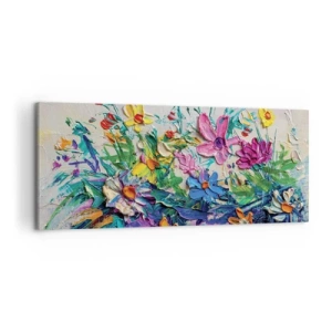 Cuadro sobre lienzo - Impresión de Imagen - Un colorido ramo de flores pintado con la técnica del empaste. - 120x50cm - La energía de las flores - Decoración de pared moderna para salón y dormitorio ARTTOR