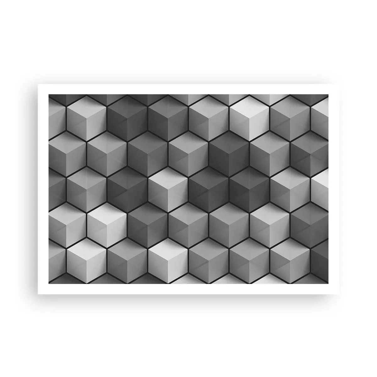 Póster - Composición geométrica de cubos en tonos grises y negros. - 100x70cm - Rompecabezas cubista - Decoración de pared moderna para salón y dormitorio ARTTOR