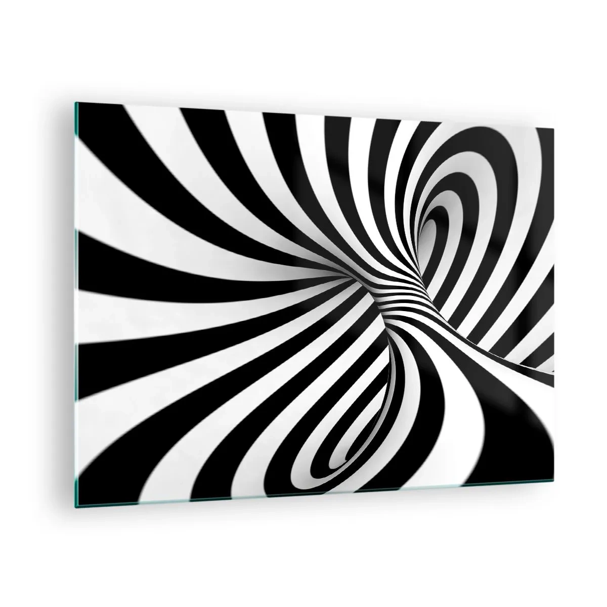 Cuadro sobre vidrio - Impresiones sobre Vidrio - Una espiral en blanco y negro que crea un efecto espacial dinámico. - 70x50cm - Composición: espacio de baile - Decoración de pared moderna para salón y dormitorio ARTTOR