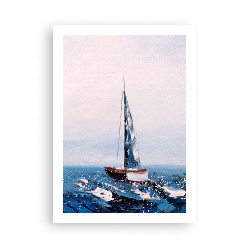 Póster - Un velero en un océano tempestuoso en estilo pictórico. - 50x70cm - Hermandad del viento - Decoración de pared moderna para salón y dormitorio ARTTOR