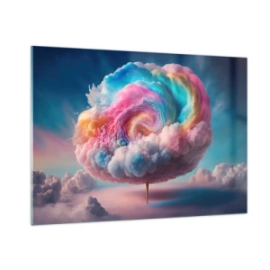 Cuadro sobre vidrio - Impresiones sobre Vidrio - Una nube fantástica en colores pastel que se parece al algodón de azúcar. - 100x70cm - El sueño de un parque de atracciones - Decoración de pared moderna para salón y dormitorio ARTTOR