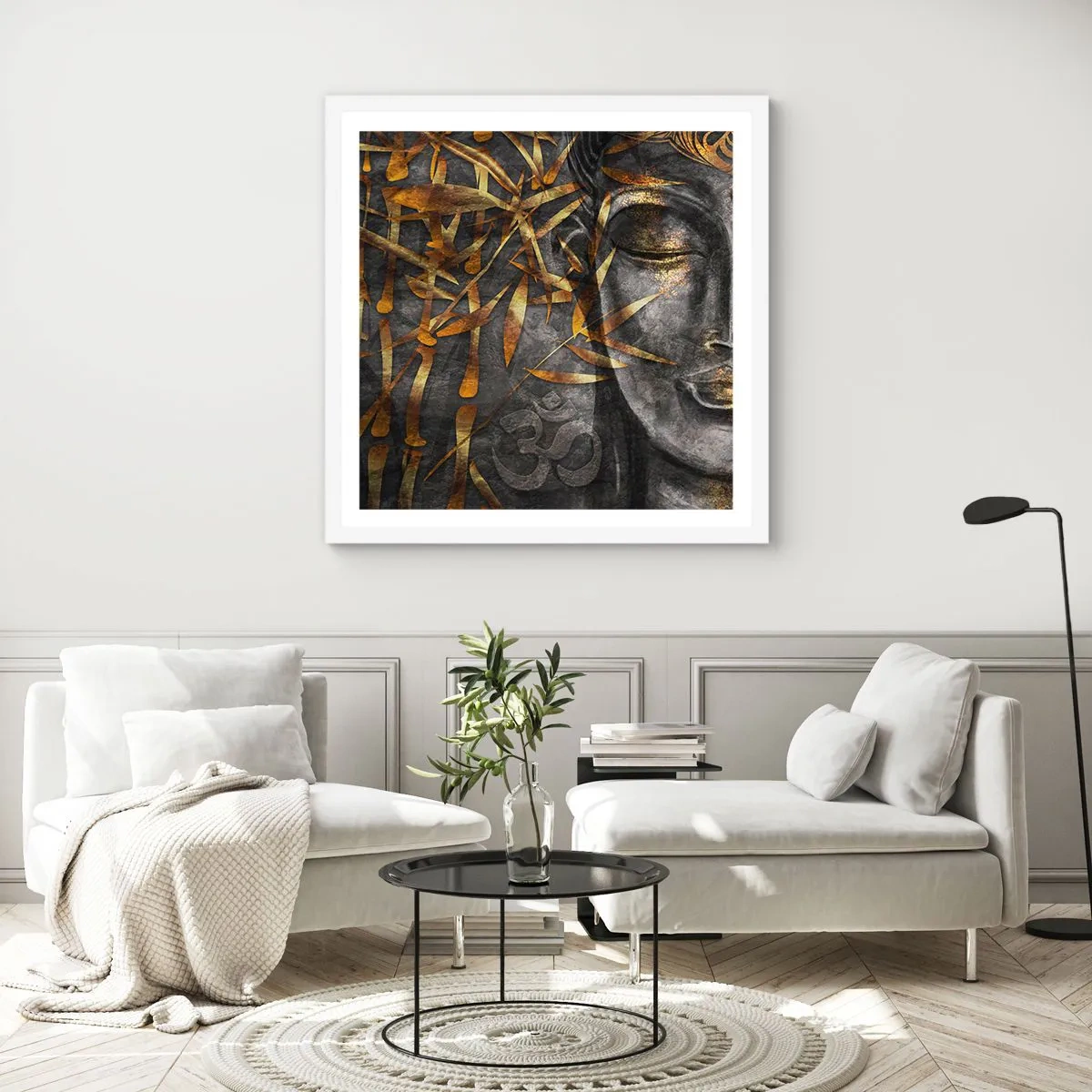 Póster en marco blanco - Siente la paz - 50x50 cm