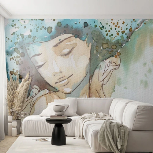 Fotomural Autadhesivo Deluxe Sticker - Dama de azul - Abstracción, Mujer, cara de mujer - 350x256 cm