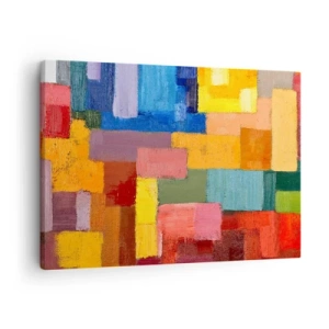 Cuadro sobre lienzo - Impresión de Imagen - Rectángulos abstractos coloridos en diferentes tonos. - 70x50cm - Cada una diferente, todas coloridas - Decoración de pared moderna para salón y dormitorio ARTTOR