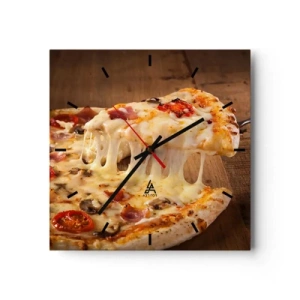 Reloj de pared - Reloj de vidrio - Pizza con queso fibroso - 30x30cm - Una obra maestra del arte italiano - Decoración de pared moderna para salón y dormitorio ARTTOR
