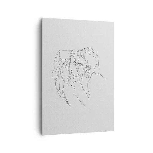 Cuadro sobre lienzo - Impresión de Imagen - El contorno de una pareja besándose sobre un fondo claro. - 70x100cm - Alineados - Decoración de pared moderna para salón y dormitorio ARTTOR